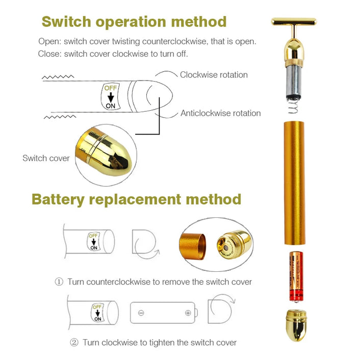 24k Gold Facial Slimming Face Beauty Bar Pulse Firming Facial Roller Massager Lift Skin Tightening Wrinkle Vibrating Tool