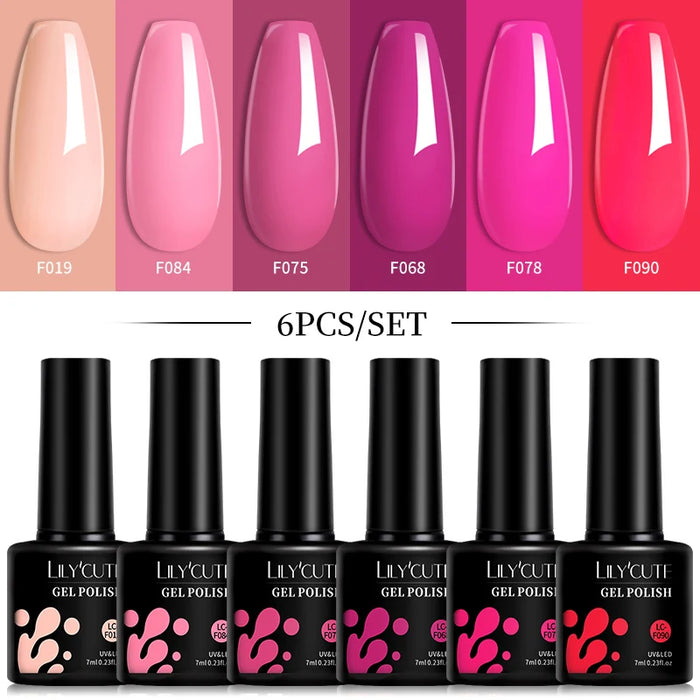 LILYCUTE 6Pcs/Set Fluorescent Gel Nail Polish Spring Summer Neon Color Semi Permanent Soak Off UV Nail Art Gel Varnish Kits