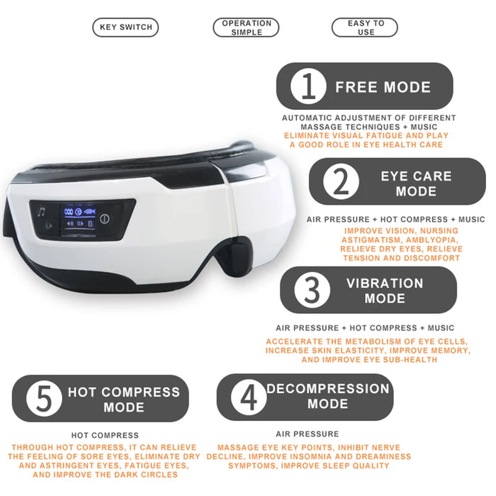 Eye Massager Smart Airbag Vibration Eye Health Care Instrument Hot Compress Bluetooth Massage Glasses Fatigue Pouch & Wrinkle