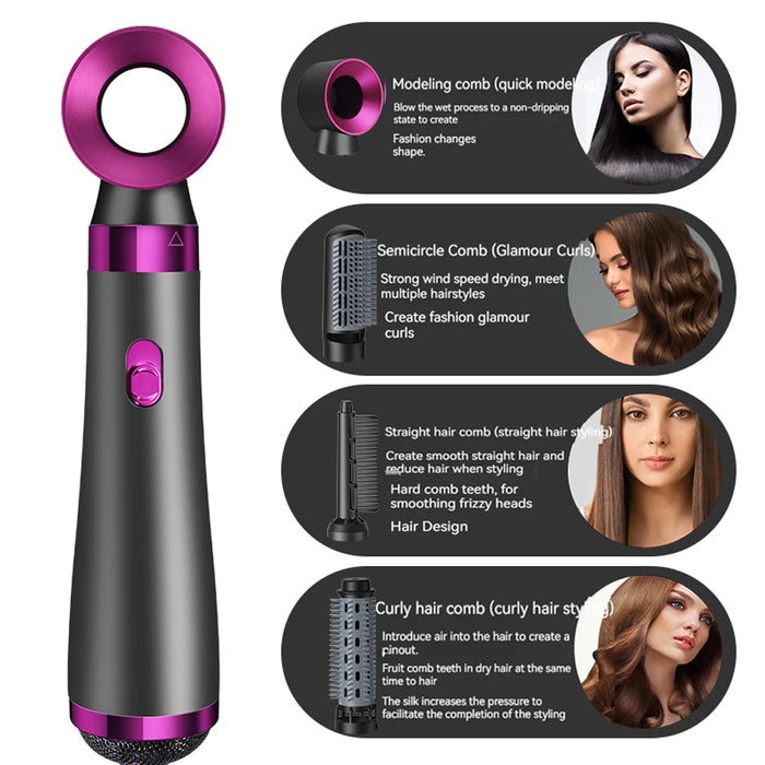 Hot Air Brush 5 In 1 Home Use Multi-functional Hair Dryer Styler Curler Straightener Comb, 5-in-1 Hair Styling Tool Set Air Com