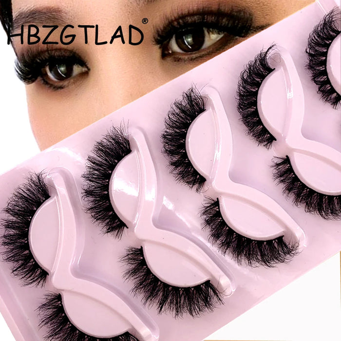 5 Pairs Cat Eye Lashes Natural Realistic Messy 3D Mink Lashes Fluffy Winged End Eye Elongated False Eyelashes Cilios Makeup Tool