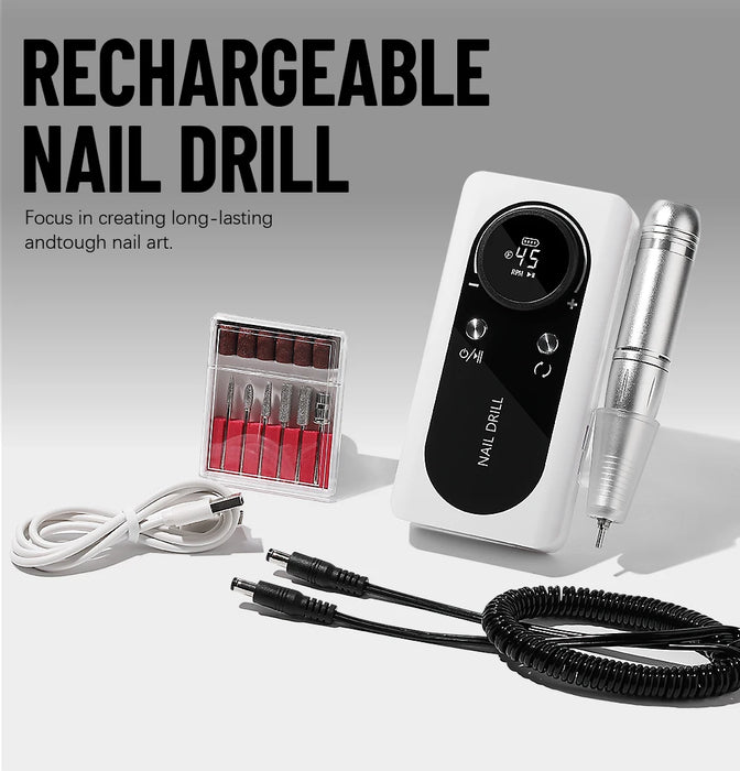 45000RPM Nail Drill Machine Electric Portable Nail File Rechargeable Nail Sander for Gel Nails Polishing For Home Manicure Salon