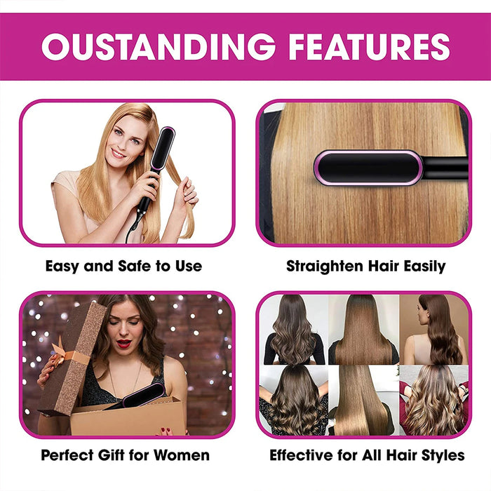 3 in 1 Electric Hot Heating Comb Hair Straightener Professional Mini Ceramic Brush Hair Straightener Brush Hair Styling Tool