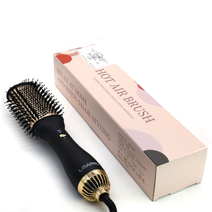 LISAPRO One-Step Hot Air Brush&Volumizer PLUS 2.0 Hair Dryer and Hair Styler New Black Golden Hair Curler Brush