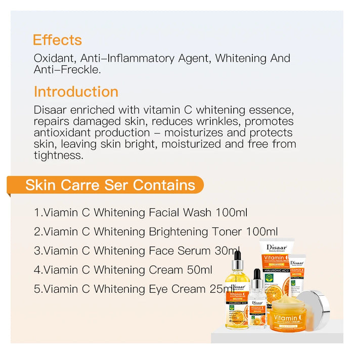 Disaar Vitamin C Facial Care Set Face Cleanser Fade Dark Circles Eye Cream Essence Lighten Spots VC Care