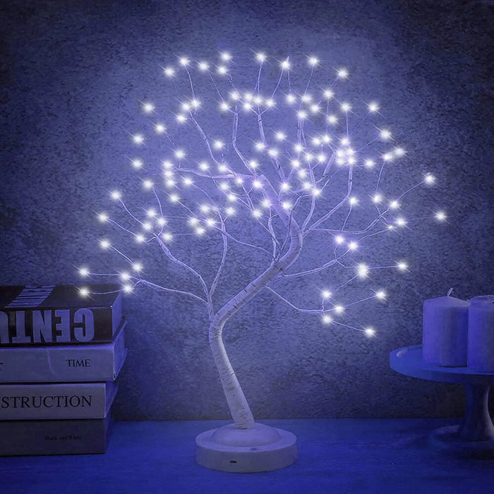 LED Birch Tabletop Bonsai Tree Night Light Mini Christmas Tree Lamp 8Modes USB/Battery Bedside Room Decorative Fairy Nightlights