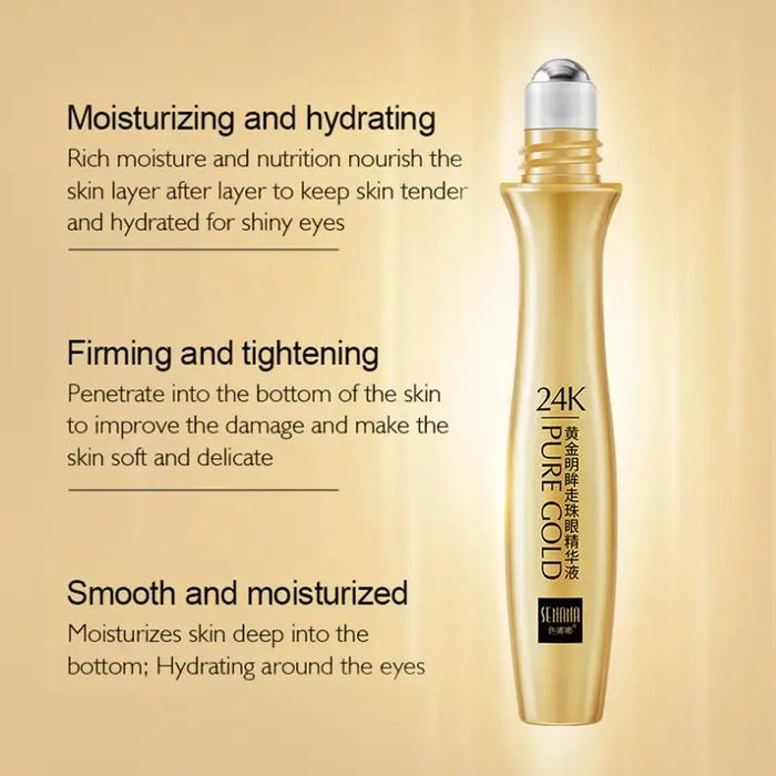 24K Gold Bright Eye Roller Eye Cream Hydrating Moisturizing Eye Serum Eye Care Dark Circles Removal Anti 15ml L2P8