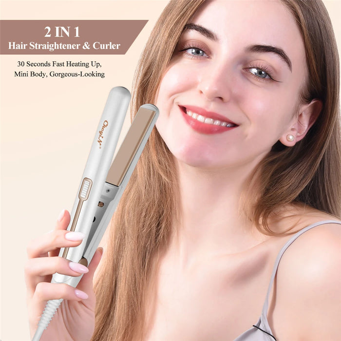 CkeyiN 20mm Professional 2 in 1 Hair Straightener Mini Hair Curler Thermostatic Fast Heat Flat Iron Curling Iron Waver Plate