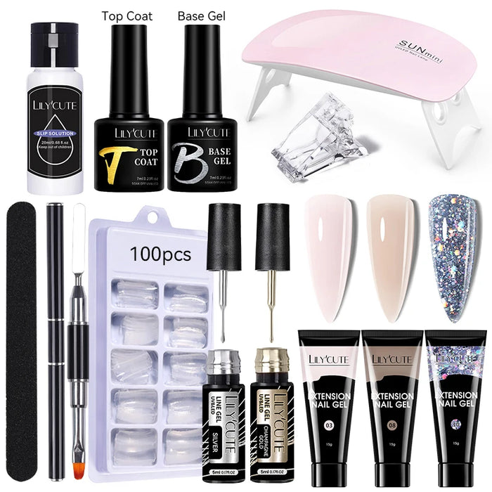 LILYCUTE 15ml Nail Extension Gel Kit With LED Lamp Full Manicure Tool Set Quick Finger Extend Acrylic Crystal Construction Gel