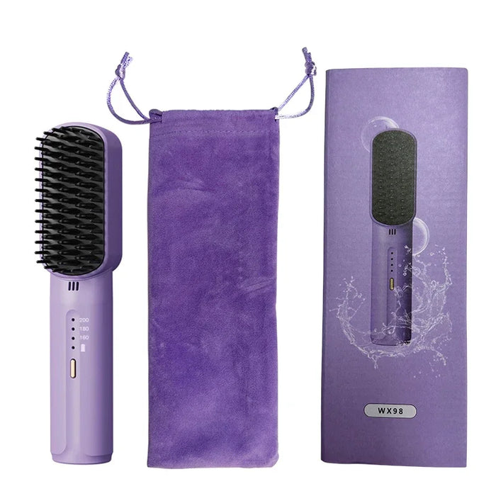 Wireless Hair Straightener Heating Negative Ion Straight Curling Hair Comb Rechargeable Anti-scalding Electric Hair Care Brush