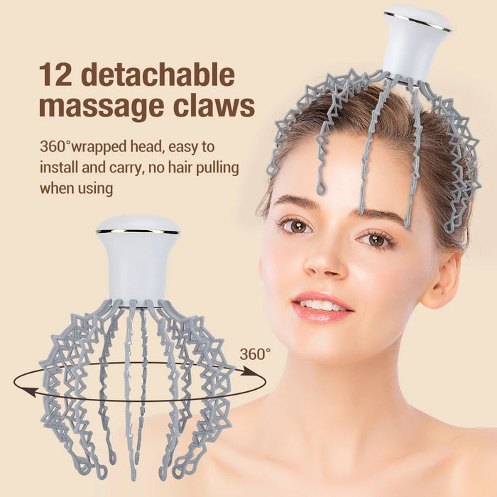 12 Claw Scalp Massager Acupoint Electrowave Headache Relief Cap Wireless Electric Vibration Physiotherapy Head Masssager Octopus