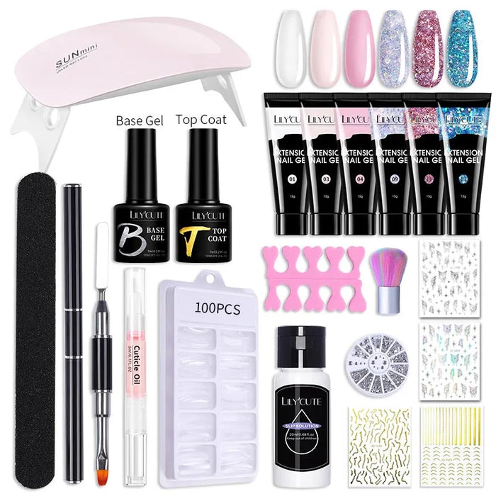 LILYCUTE 15ml Nail Extension Gel Kit With LED Lamp Full Manicure Tool Set Quick Finger Extend Acrylic Crystal Construction Gel