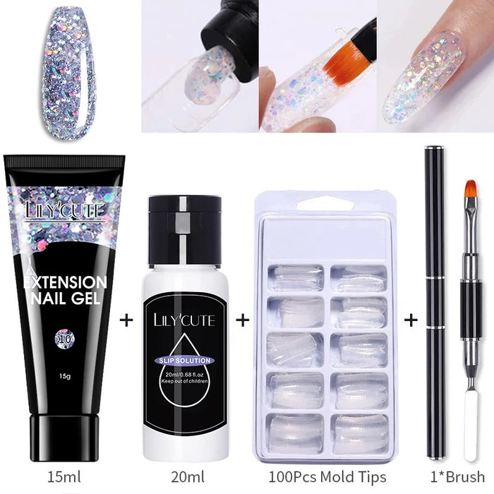 LILYCUTE 15ml Nail Extension Gel Set Clear Nude Quick Nail Prolong Acrylic Crystal Extend Mold Nail Art Construction Gel Varnish