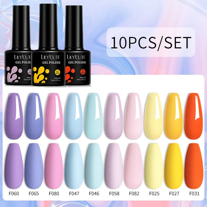 LILYCUTE 12/10PCS Gel Nail Polish Set Spring Summer Nude Glitter Color Semi Permanent Soak Off Manicure Nail Art UV Gel Varnish