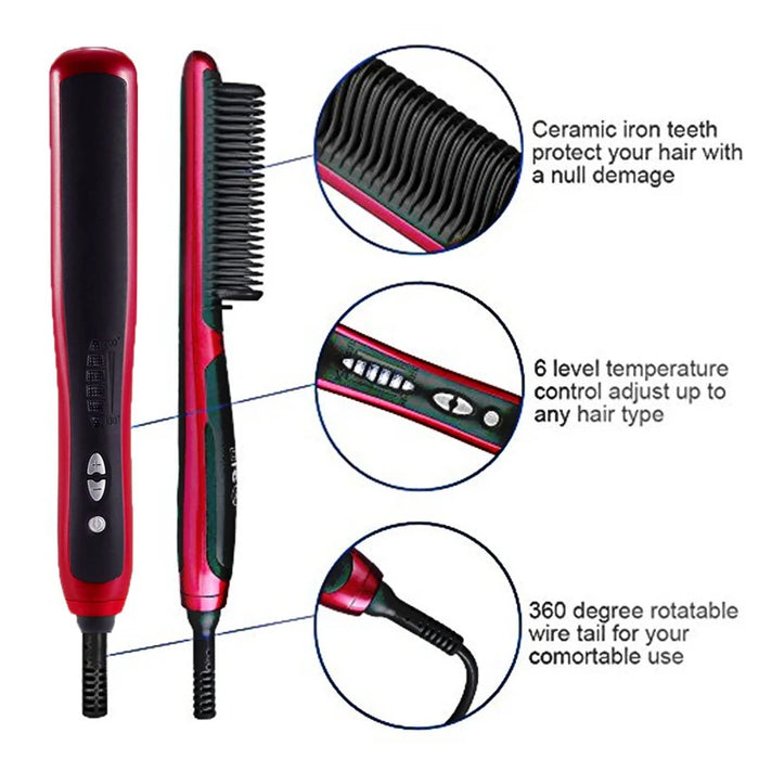 Ionic Hair Straightener Brush Ceramic Heating Straightening & Curls Anti Scald Feature Frizz-Free Silky Hair Straightening Comb