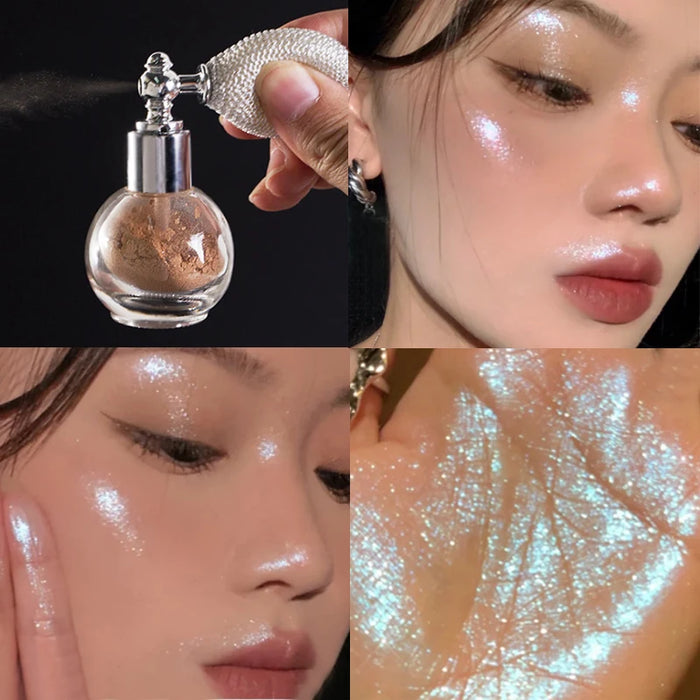 Diamond Highlighter Powder Spray Waterproof High Gloss Glitter Body Bronzer Highlight Powder Face Contour Illuminator Makeup