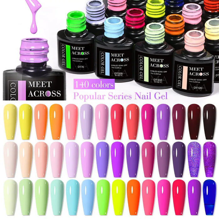 MEET ACROSS 7ml 140 Colors Nail Gel Polish Colorful Laser Glitter Sequins Gel Soak Off UV LED Gel Nail Art DIY Design Varnishes