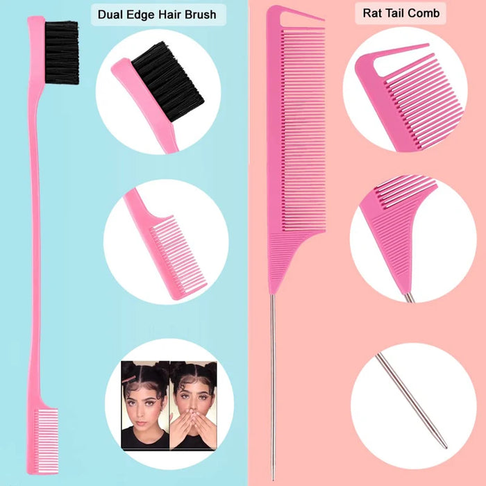 10pcs Hair Styling Comb Set Teasing Hair Brush Triple Teasing Comb Rat Tail Combs Edge Brush Hair Tail Tools Braid Tool Loop