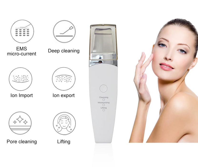 AOKO New Facial Ultrasonic Skin Scrubber Spatula Blackhead Remover Deep Face Cleaning Lift Machine Peeling Shovel Pore Cleane