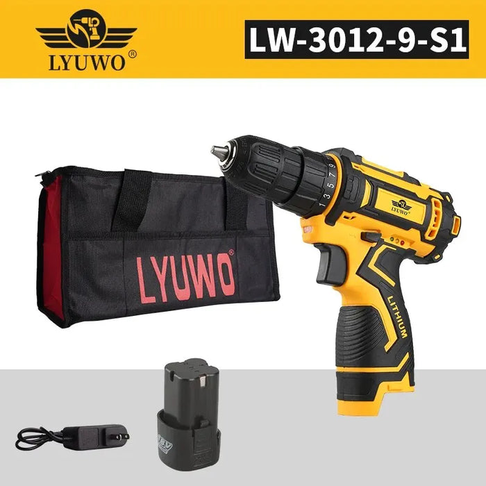 LYUWO 12/16.8/21V Cordless Drill Rechargeable Electric Screwdriver Lithium Battery Household Multi-function 2 Speed Power Tools