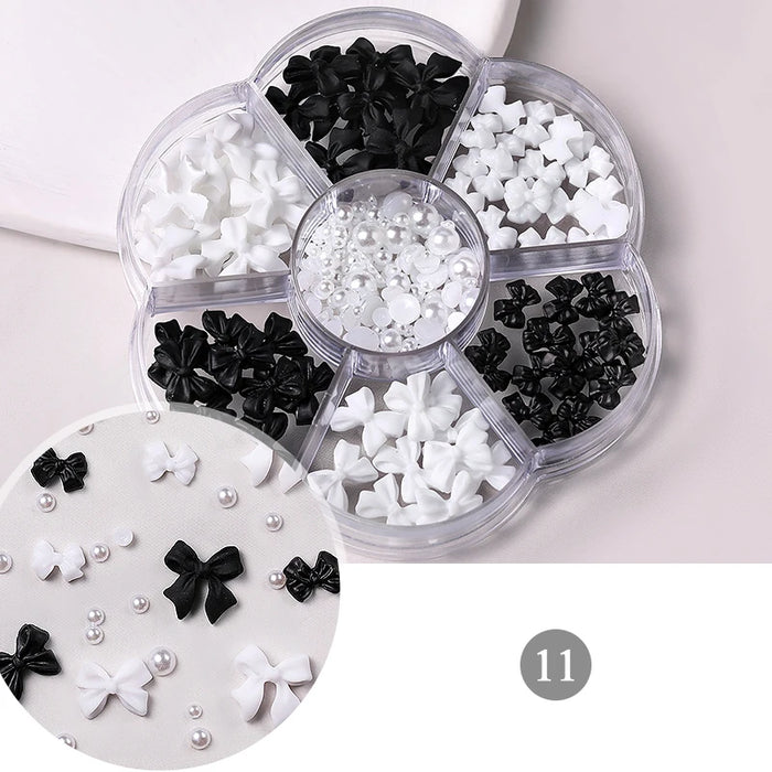 6Grids Acrylic Flower 3D Nail Art Decorations Resin Charms Gold Beads Caviar Pearl Mixed Rhinestones Accessories Manicure