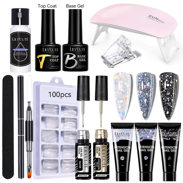 LILYCUTE 15ml Nail Extension Gel Kit With LED Lamp Full Manicure Tool Set Quick Finger Extend Acrylic Crystal Construction Gel