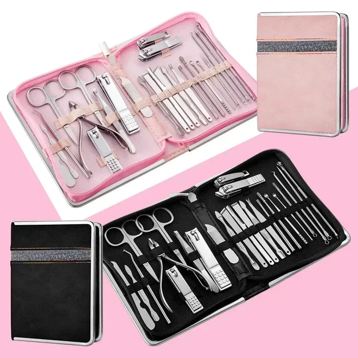 11-26 Pcs Manicure Set Stainless Steel Nail Clippers Cuticle Nipper Pedicure Care Tool Dead Skin Scissor Cleaning Grooming Kit