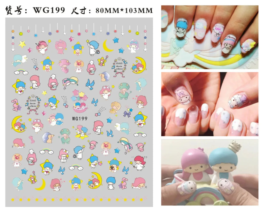 1PCS Cartoon Hello Kitty Nail Stickers Sanrio Nail Art Decoration Kulomi Cinnamon Dog 3D Stickers Nail Decals Press on Nails