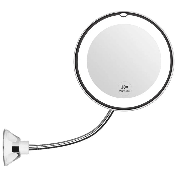 Flexible Gooseneck 6.8" 10x Magnifying LED Lighted Makeup Mirror, Bathroom Magnification Vanity Mirror with Suction Cup, 360 Deg