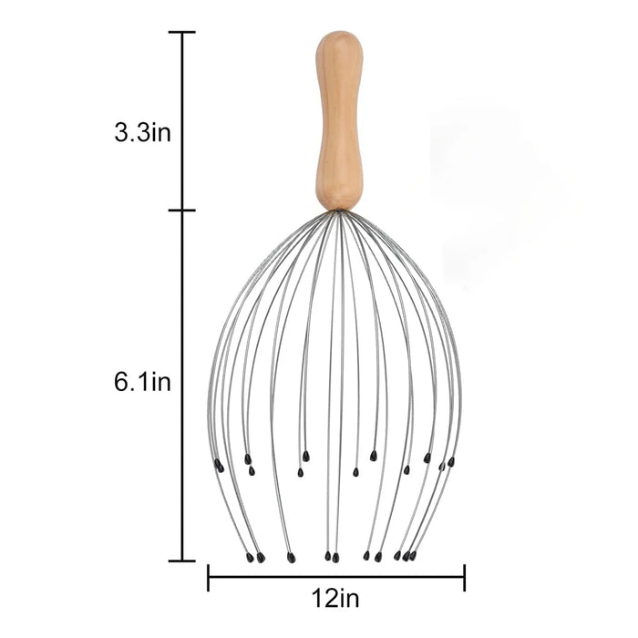 24 Fingers Head Massager Scalp Scratcher for Human or Pet Head Massage, Head Relaxing,Wood Handle for Comfortable Temple Massage