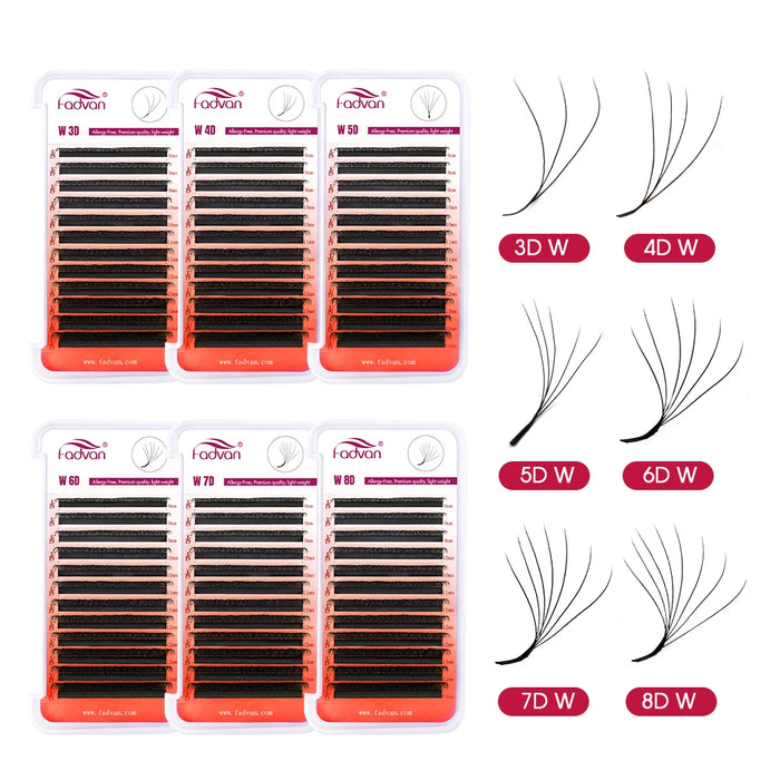 FADVAN 5D W Shape Lashes 0.07/0.05 C/D/DD/LCurl 3D/4D/5D/6D/7D/8D W Lashes Natural Soft Professional Lashes