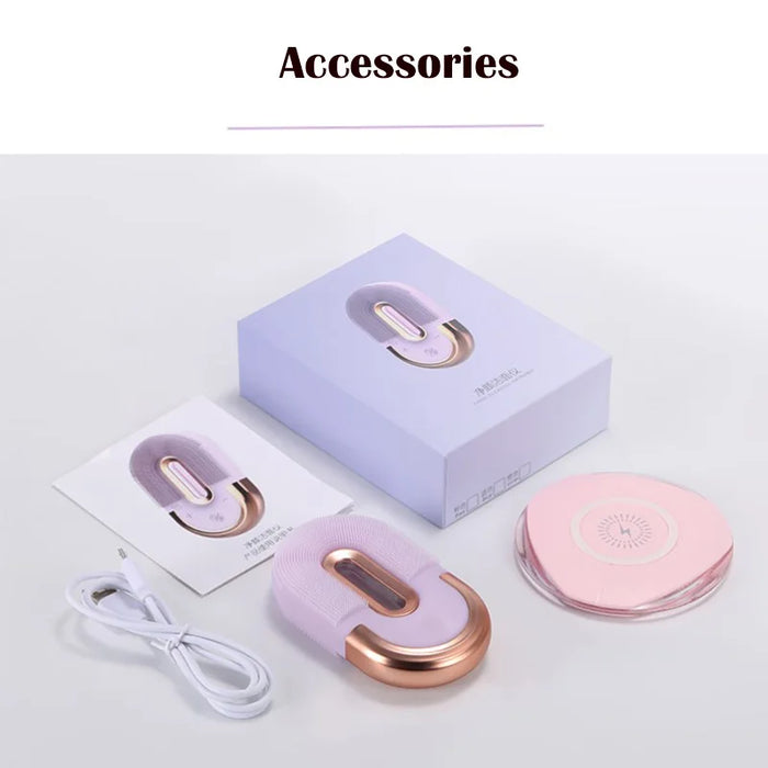 Face Cleaning Brush Ultrasonic Cleaner Electric IPX-7 Vibration Massager Wireless Charger Case Facial Silicone Cleansing Brush