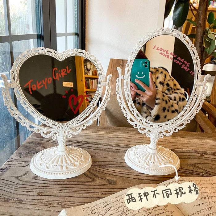 European-Style Retro Double-Sided Makeup Mirror Lovely Girl Oval Princess Cosmetic Mirror Bedroom Heart-Shaped Dressing Mirror