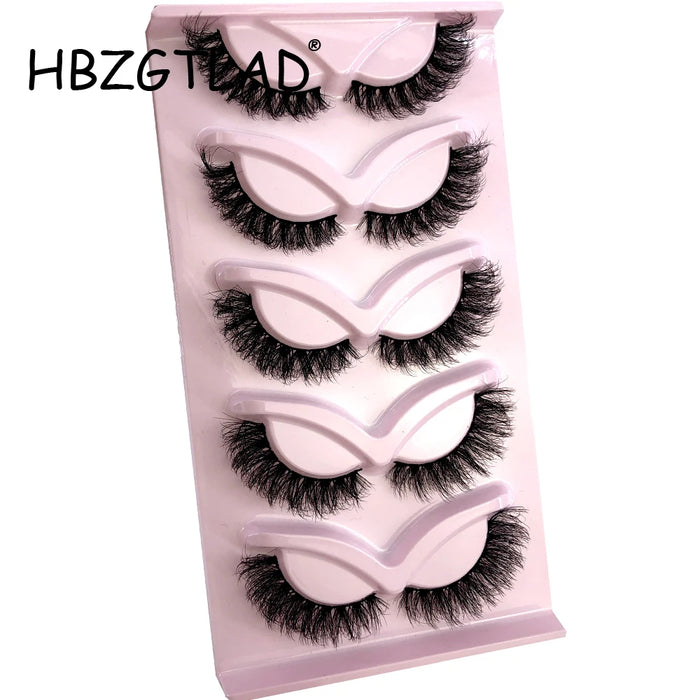 5 Pairs Cat Eye Lashes Natural Realistic Messy 3D Mink Lashes Fluffy Winged End Eye Elongated False Eyelashes Cilios Makeup Tool