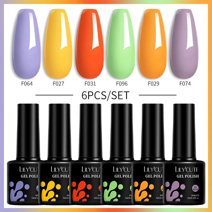 LILYCUTE 6Pcs/Set Gel Nail Polish Kit  Black White Red Fashion 6 Colors UV LED Nail Art Gel Semi Permanent Varnish