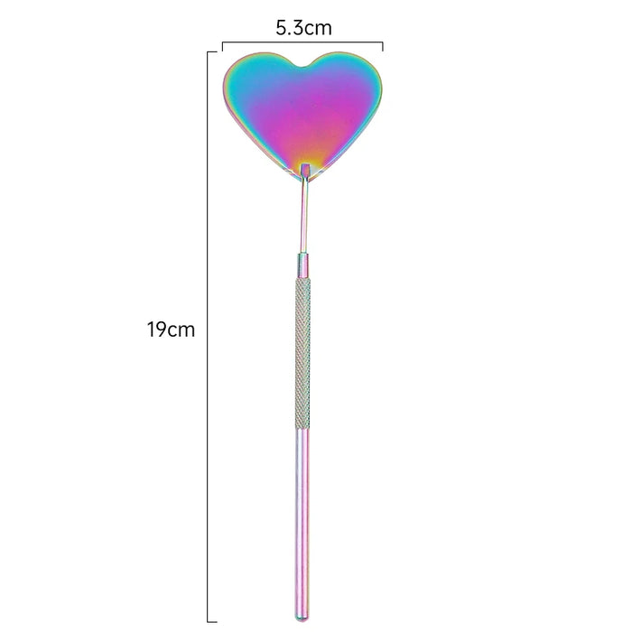 1 Pc Eyelash Heart Mirror Stainless Steel Long Handle Mirror For Checking False Lashes Extension Grafting Makeup Tools