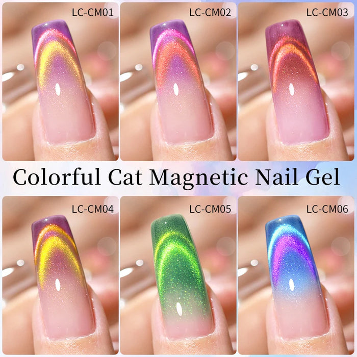 LILYCUTE 7ML Double Light Cat Magnetic Gel Polish Nail Art Sparkling Rainbow Gel Nail Polish Semi Permanent UV Magnet Gel Esmalt