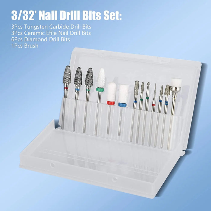 13PC Nail Polish Head Milling Cutter Set, Used for Nail Beauty Deburring Gel Dead Skin, Automatic Polishing Machine Accessories