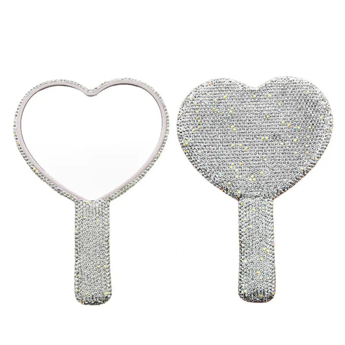 Diamond Handheld Makeup Mirror Love Heart Mirror Female Handle Makeup Cosmetic Beauty Tools Handheld Vanity Make Up Mirror