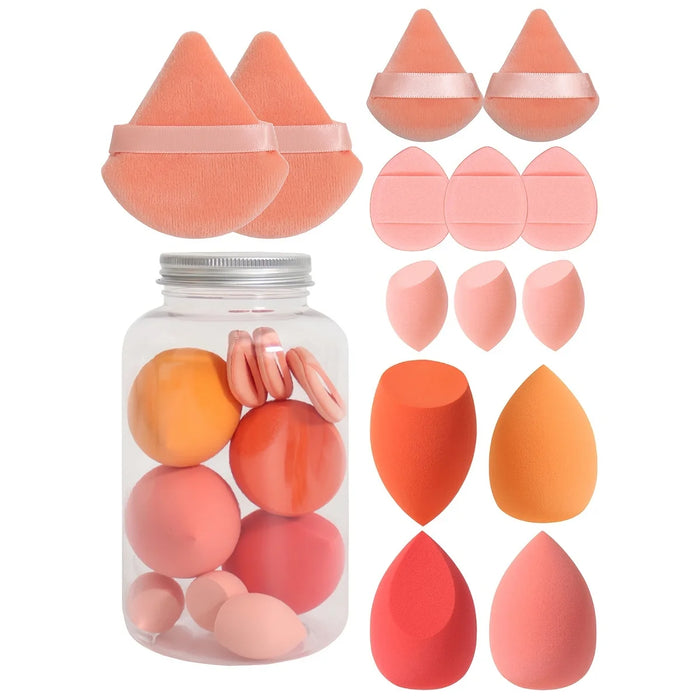 14pc Makeup Sponge Set With Storage Jar, Velvet Beauty Blenders, Makeup Sponge Finger Puff, Foundation Cosmetic Puffs