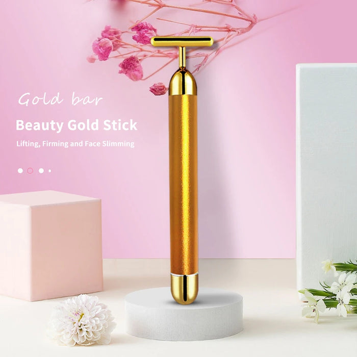 T-Shape Facial Massager Vibrating Beauty Bar 24K Electric Face Slimming Rod Golden Stick Tightening Skin Electric Massage Roller