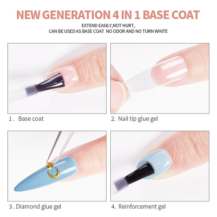 4 In 1 Base Coat Function 15ML Soak Off LED UV Gel Nail Polish Long Lasting Nails Tip Glue Art Tools Varnish Lacquer