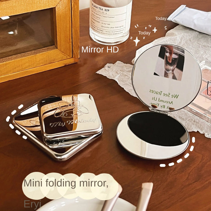 1Pcs Stainless Steel Makeup Mirror Portable Small Mirror Ins Handheld Double-sided Folding Mirror Beauty Tool New