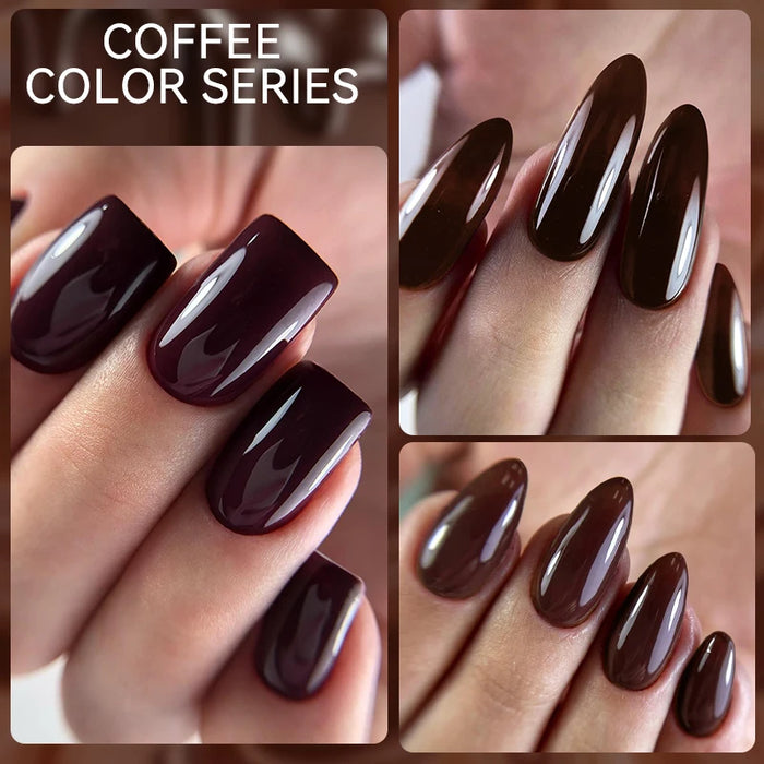 LILYCUTE 6Pcs/Set Gel Nail Polish Set 7ML Autumn Winter Coffee Color Series Semi Permanent UV Gel Chocolate Nail Art Gel Kit