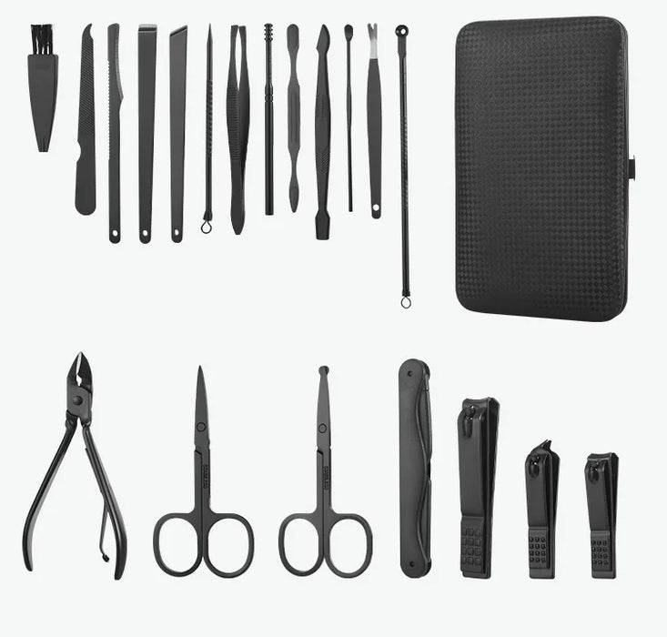 7/15/20pcs Manicure Set Stainless Steel Professional Pedicure Kit Nail Scissors Grooming Kit with Black Leather Travel Case