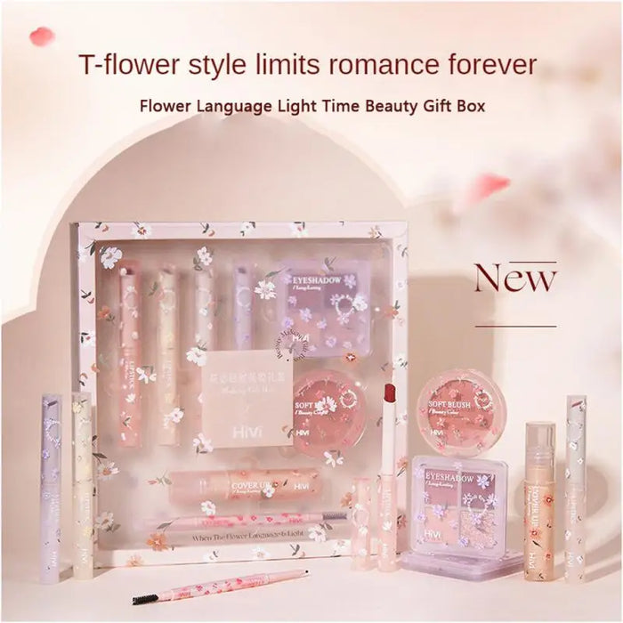 8-Piece Set Hivi Flower Language Makeup Set Box Gift Box Velvet Lip Glaze Lipstick Holiday Gift For Girlfriend And Wife