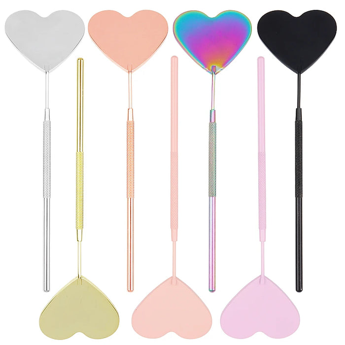 1 Pc Eyelash Heart Mirror Stainless Steel Long Handle Mirror For Checking False Lashes Extension Grafting Makeup Tools