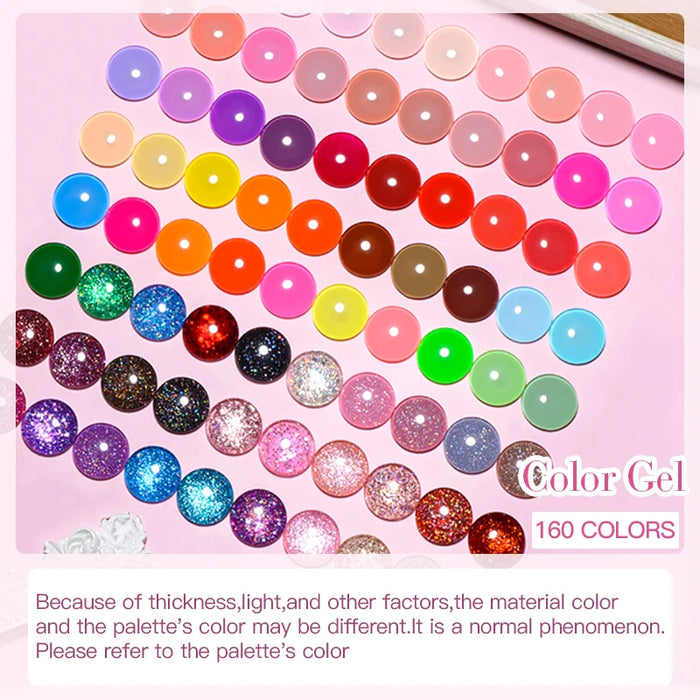 MEET ACROSS 160 Colors 7.3ml Gel Nail Polish Pink Green Blue Fluorescent Summer Glitter Varnish Semi Permanent Nail Art Gel