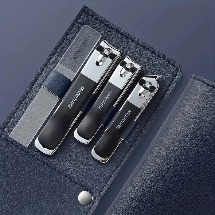 4 pieces Premium Manicure Set with Portable Leather Case - Includes Nanometer Nail File, Fingernail & Toenail Clippers, and Nail