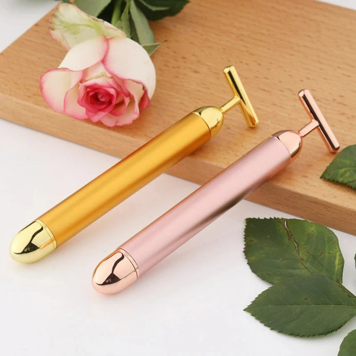 24K Gold T Beauty Bar Energy Roller Electric Face-lifting Facial Massage Beauty Instrument Waterproof Vibrating Face Care Stick